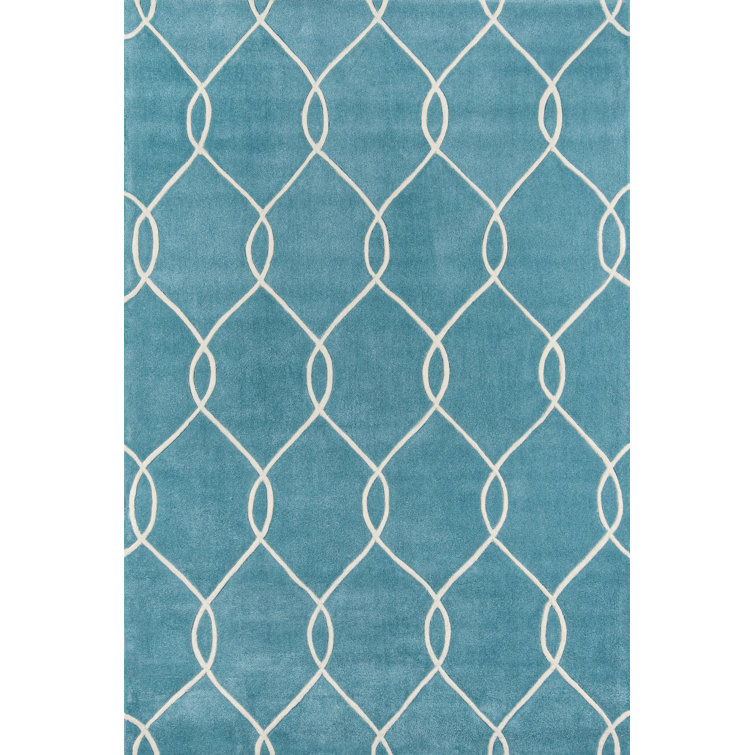Tapis bleu sarcelle / ivoire touffeté à la main Chittening
