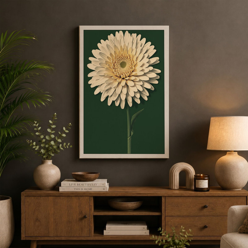 Cream Gerbera Study Botanical - Wrapped Canvas, 30x20 - 76.2 x 50.8 cm, Ochre Border