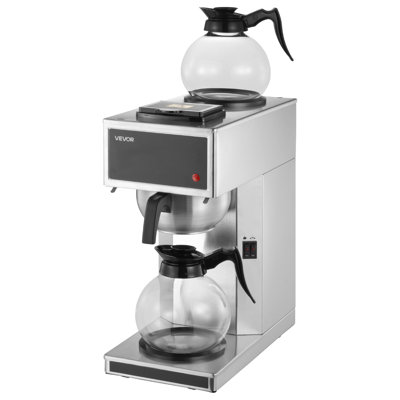 Commercial Drip Coffee Maker, 12 Cups Coffee-Maker Machine with 2 Glass Carafes and 2 Decanter Warmer Plates, Stainless Steel Drip Style Coffee Brewer, for Restaurant, Office, Coffee Shop & Home