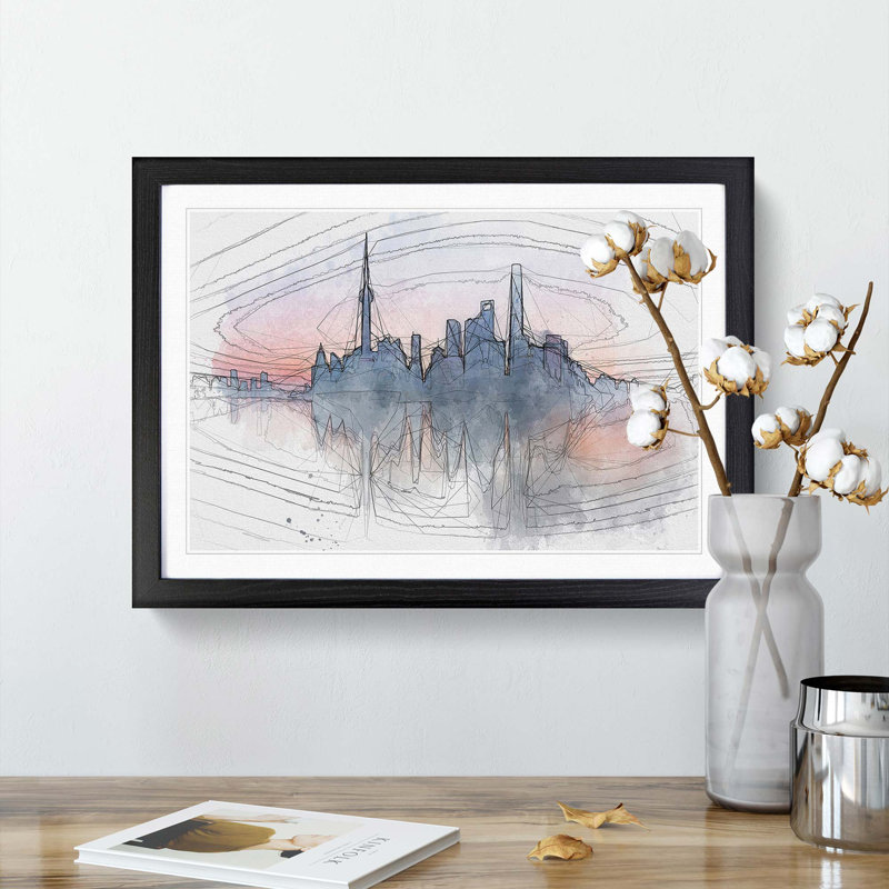 View of Shanghai in China in Abstract - Picture Frame Graphic Art Print, Black, 60cm H x 91cm W x 2cm D