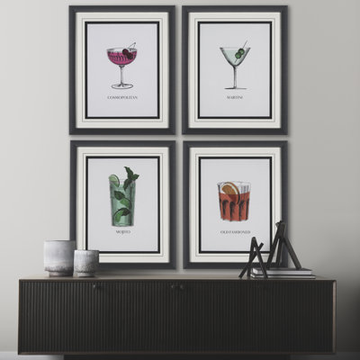 Vintage Cocktails-Mojito by Gwen Aspell Hand Embelished Textured Framed Art Print Matted under Glass