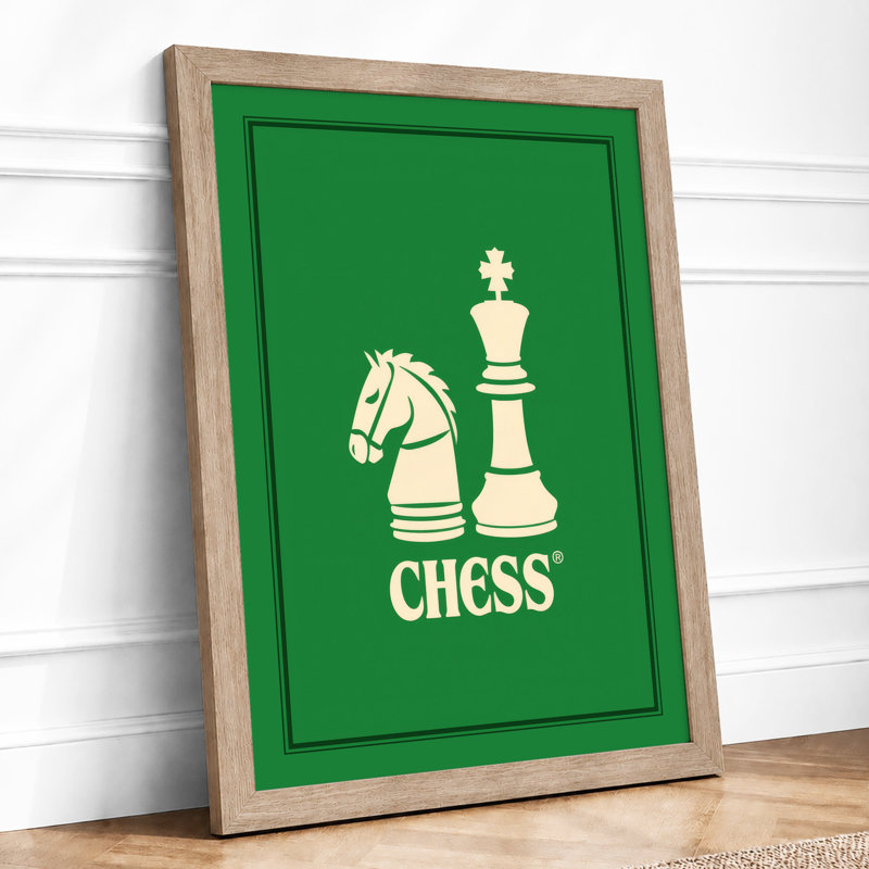 Chess in Green Geometric - Framed Print, A2 - 59.4 x 42.0 cm, Oak