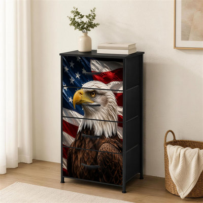 Commode 4 tiroirs pour chambre à coucher avec aigle à tête blanche, drapeau américain, vie sauvage patriotique, art dramatique