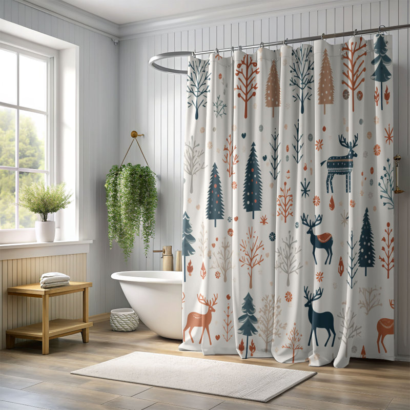 Rideau de douche 1 pièce Scandinavian Snow, H 74 po x l 71 po