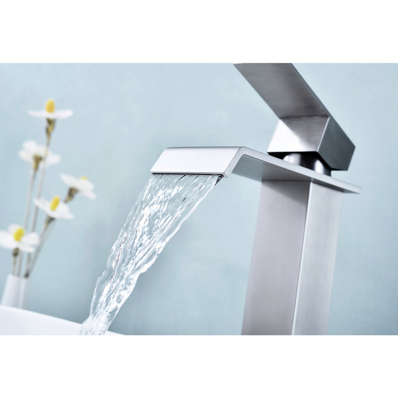 Waterfall Spout Bathroom Tap In Brushed Nickel - Single Handle For Optimal Water Usage, Made Of Stainless Steel Elegant Sink Faucet With Design Nickel, Operation, Body
