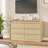 Natural Wood 6-Drawer Curved TV Stand, Rustic Farmhouse Media Cabinet with Wooden Pull Handles-1514631652