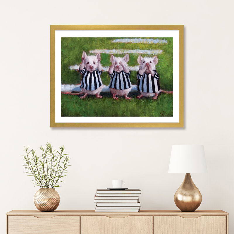 «Three Blind Mice», art encadré, H 16 po x l 24 po x P 1 po, Papier encadré doré