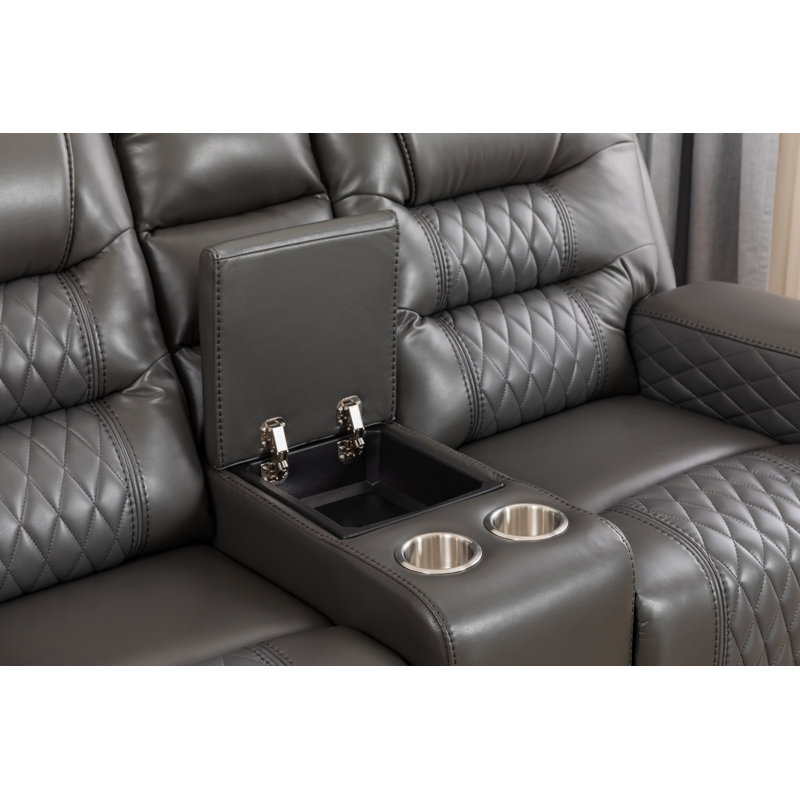 Causeuse inclinable de salon en cuir deux tons Ilyia, Similicuir gris