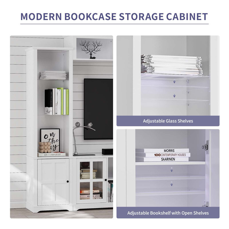White Large Particleboard 4 Piece Wall Unit TV Stand with Bookshelf