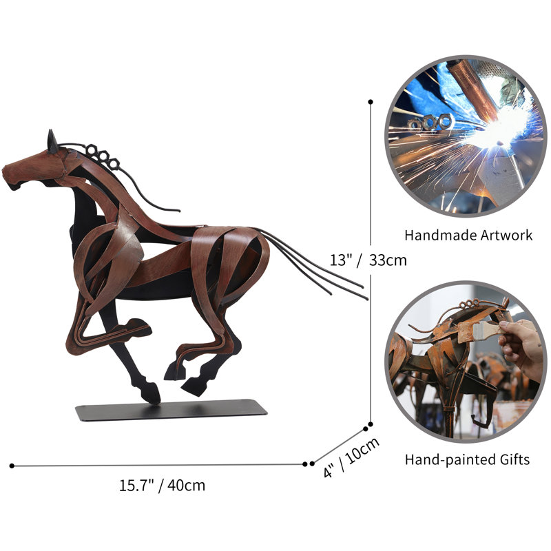 Handmade Metal Horse Statue Sculpture Décor For Horse Lovers Gifts, Brown