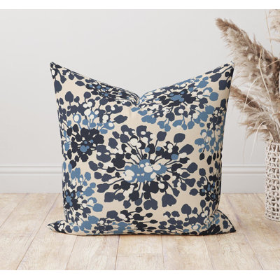 Navy Blue Beige Floral Pillow Cover