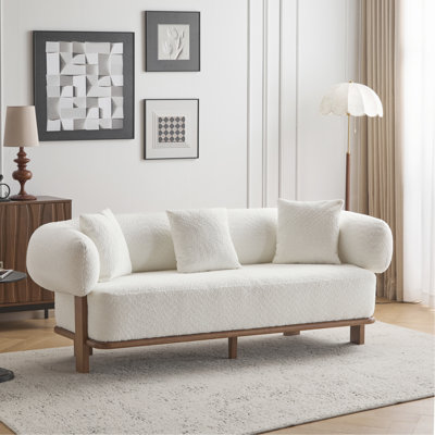Round Arm Curved Sofa-Beige
