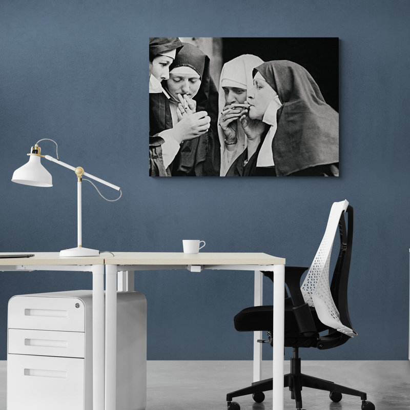 Smoking Nuns - Wrapped Canvas Print, 21cm H x 31 cm W x 4cm D