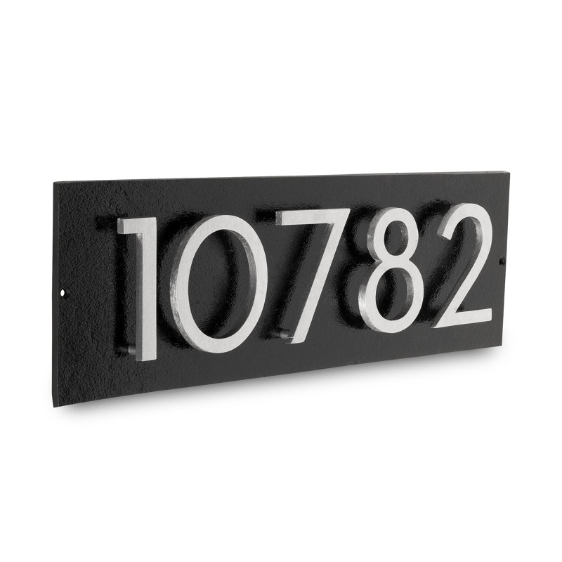 Floating Modern 4" Number Horizontal Address Plaque (5 Digits), Brushed Aluminum, Black