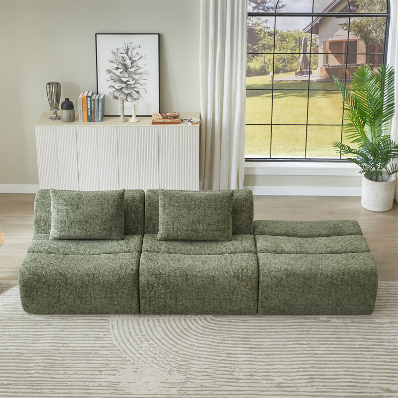 Canapé compressé surdimensionné à 3 places, Chenille verte