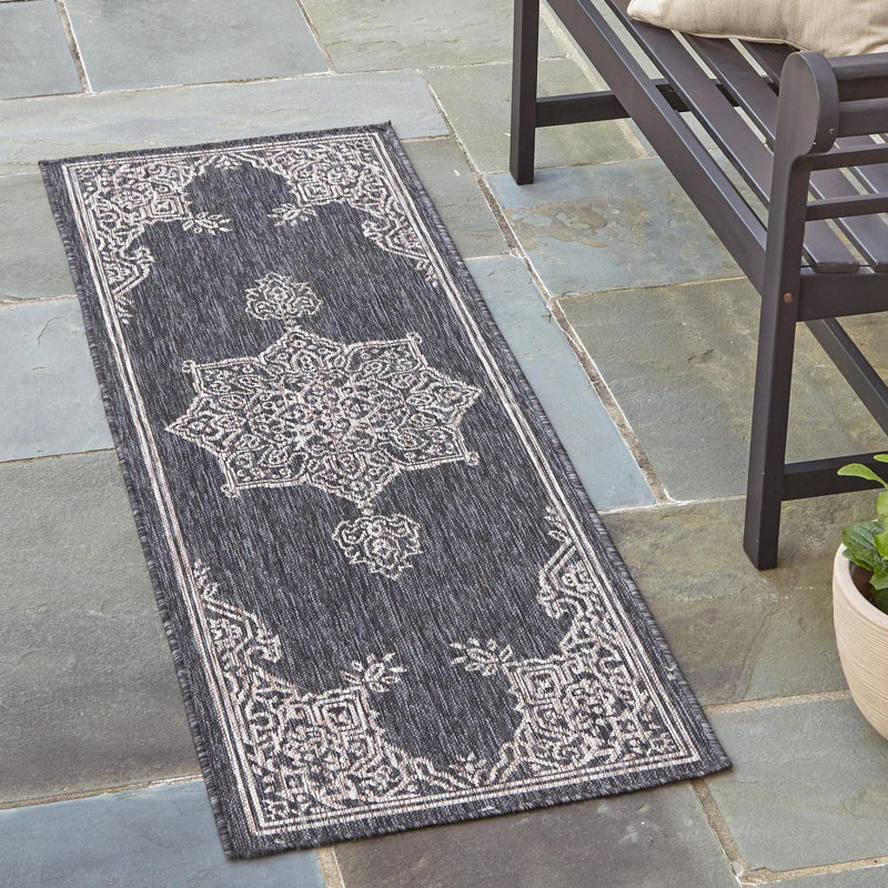 Cowgill Oriental Beige/Black Area Rug, Runner 2' x 8'