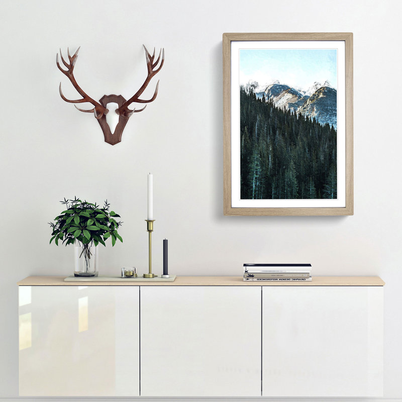 Montana Mountain Behind the Forest - Picture Frame Painting Print, 48cm H x 36cm W x 2cm D, Oak Framed