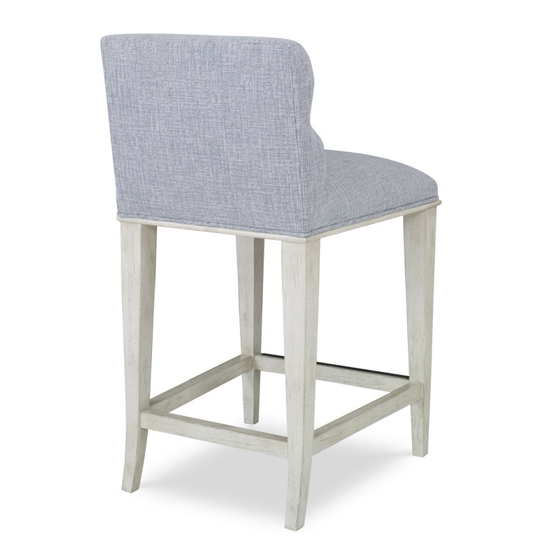 Bexley Upholstered Stool with Solid Wood Frame, American Walnut, Counter Stool (24" Seat Height), Filigree Ivory