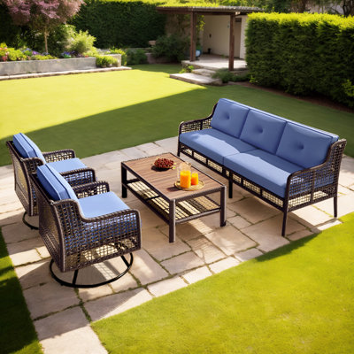 4 Pieces Patio Furniture Set with Swivel Chairs, Sectional Rattan Outdoor Conversation Set with Cusions