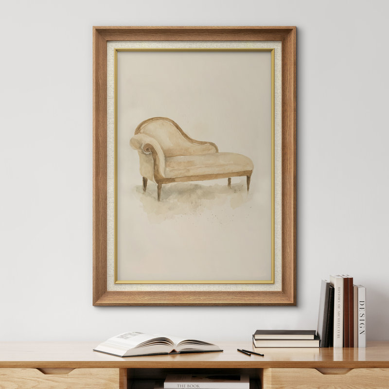 Œuvre encadrée de qualité supérieure - impression de canapé rétro pour le décor du salon - 26 po x 36 po, Naturel