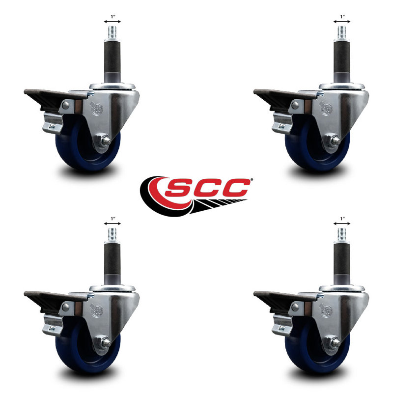 Ensemble de roulettes extensibles pivotantes en poly avec frein SCC PLB 3 po x 1 po