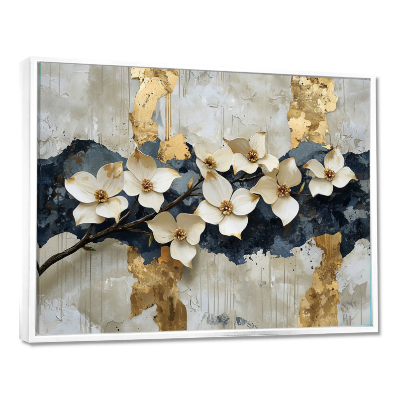 Myrone doré marbre cornouiller Horizon III - cornouiller art mural, H 34 po x l 44 po, Impression encadrée flottante, Blanc