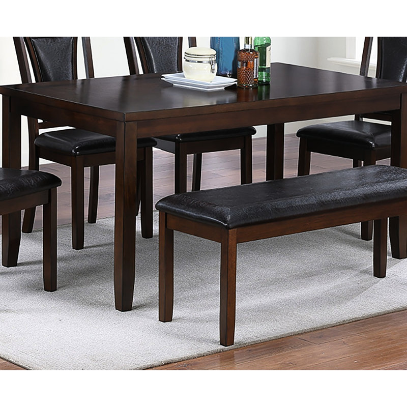 Mobilier de salle à manger contemporain - Table rectangulaire, banc de style décontracté, Noyer / noir, 4