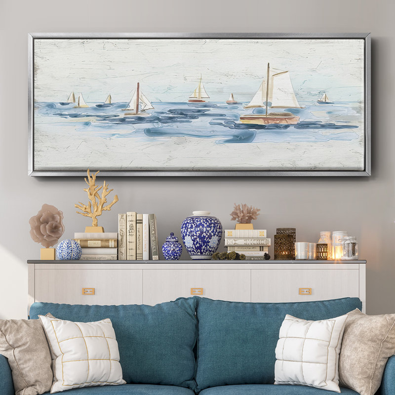 Bateaux sur l'eau II, H 20 po x l 50 po x P 1,5 po, Argent