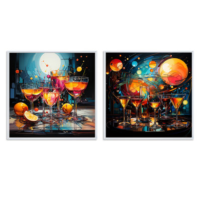 Whimsical Fantasy Martini Glasses Cheers - Liquor Square Collage Set Of 2