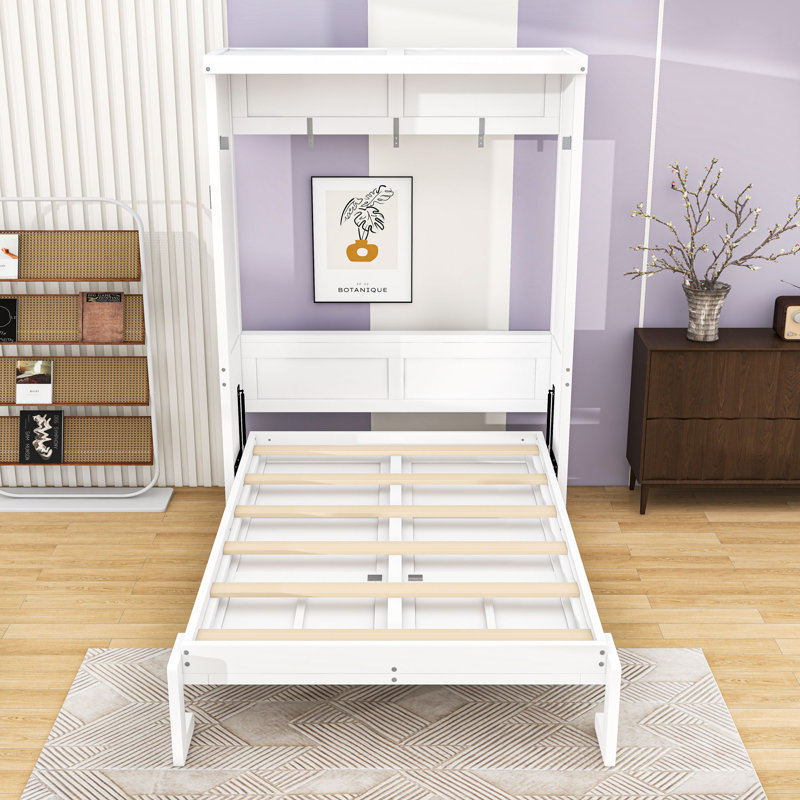 Lit escamotable en bois avec lattes, Lit simple, Blanc
