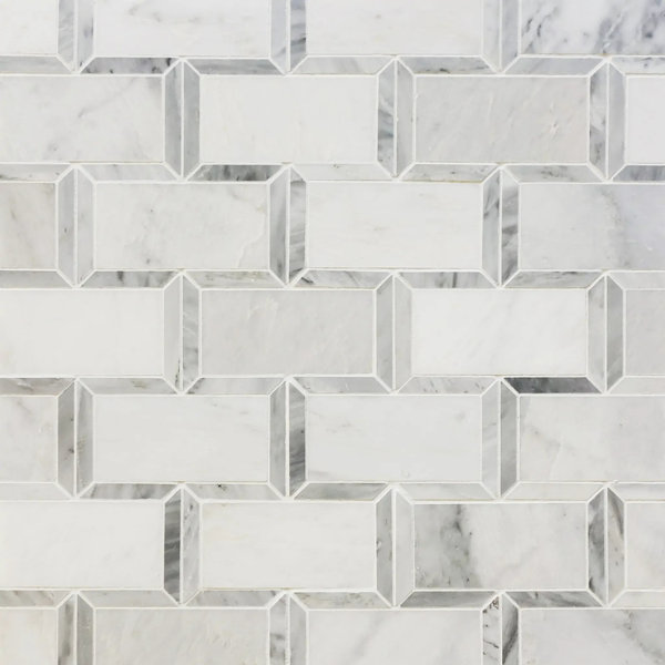 Oriental White Subway With Carrara Border 15-In X 7-In Polished Marble Mosaic Floor And Wall Tile(0.71-Sq. Ft/ Piece)