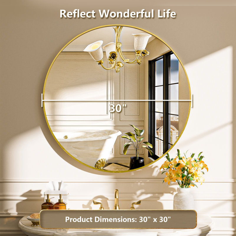 Round/Circle Vanity Mirror with Aluminum Alloy Frame, HD Tempered Glass, French Cleat Mounted Wall Decor Bathroom Vanity Mirror