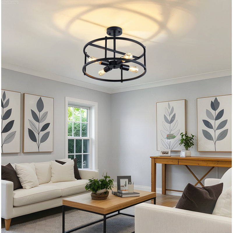 Plafonnier semi-encastré à 4 lumières à motif géométrique Farmhouse