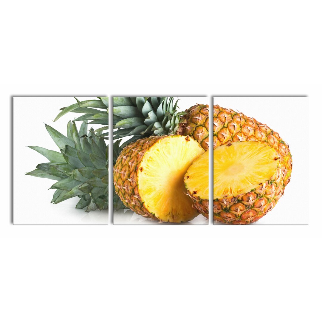 3-tlg. Leinwandbilder-Set Frische Ananas in Gelb