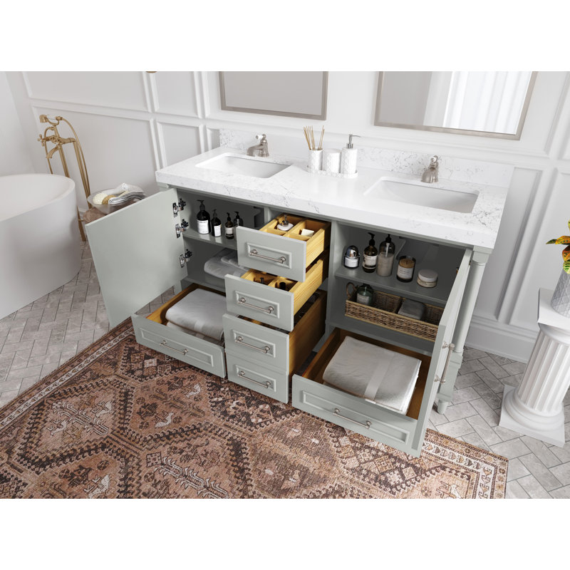 60 po X P 22 po D Meuble-lavabo double de salle de bain Hale, Gris Coventry, Empira blanc
