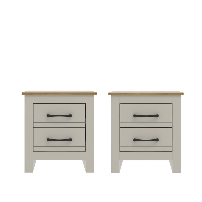 Limestone 2 Drawer Bedside Sets of 2, Light Grey/Brown
