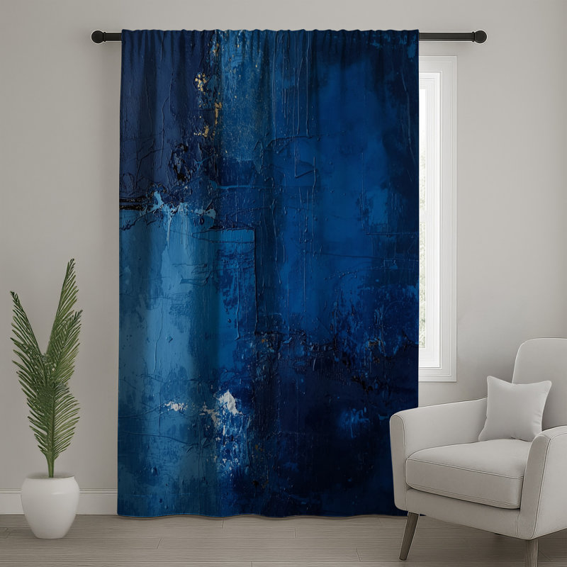 Rideaux texturés bleus à motifs abstraits, voilages et occultants - 1 panneau, 50 po x 92 po - 1 panneau, Transparent