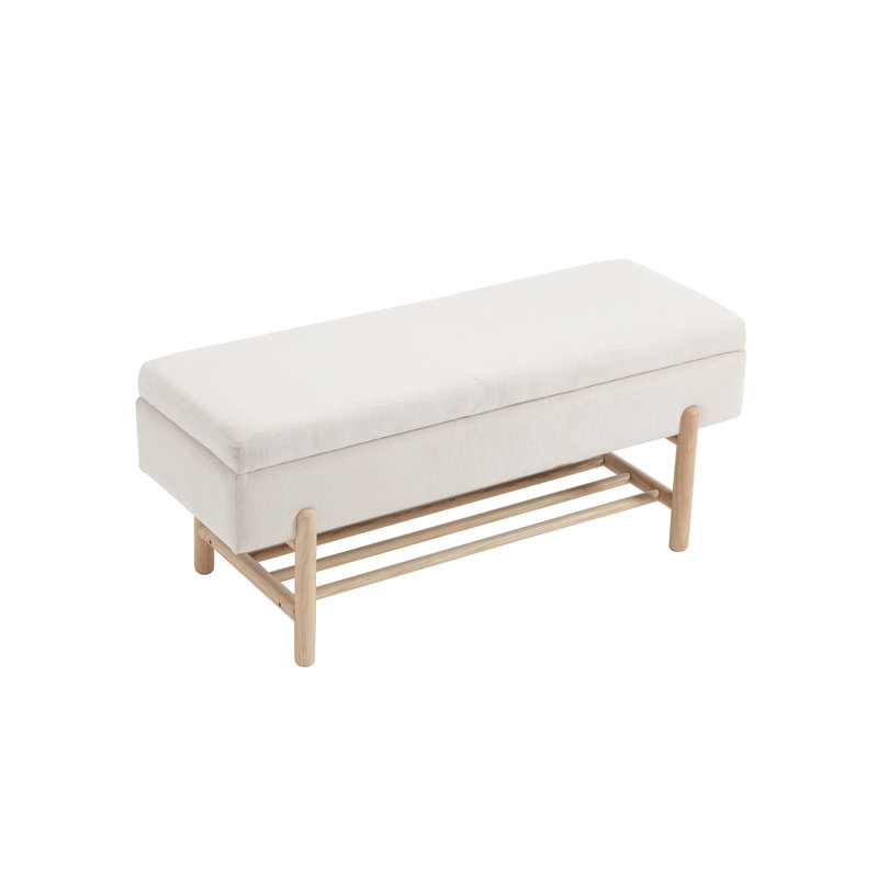 Merizier Polyester Blend Upholstered Storage Bench, Beige, Natural