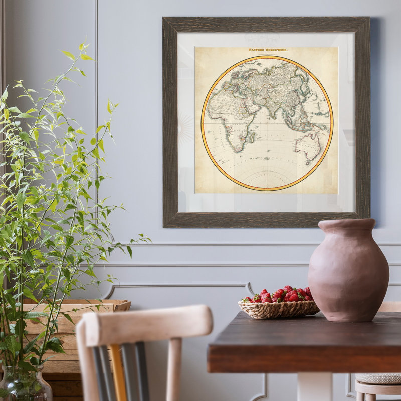 " 1812 Eastern Hemisphere ", 17" H x 17" W x 1" D, Grey Framed Print
