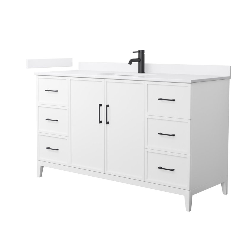 Elan 60'' W Vanity, White, Matte Black, White Cultured Marble