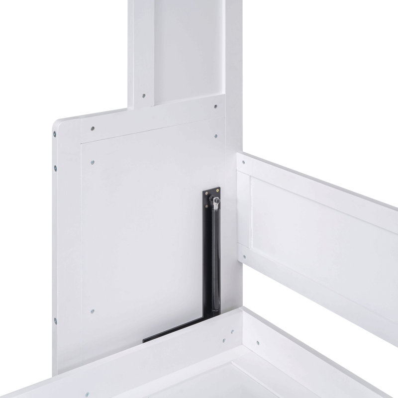 Grand lit escamotable avec tablette convertible et tête de lit, Blanc