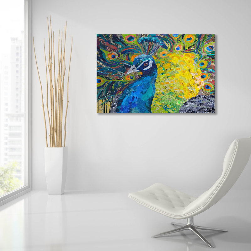 Bungalow rose «Poised Peacock 2» par St. Hilaire Elizabeth, art mural en verre acrylique, H 24 po x l 36 po x P 0,2 po