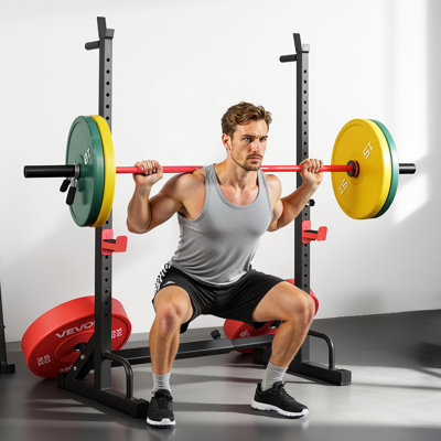Power Cage Squat Rack, Home Gym Power Rack with Adjustable Height & Width, 550LBS Strength Training Workout Equipment with Barbell Storage Racks & J-H