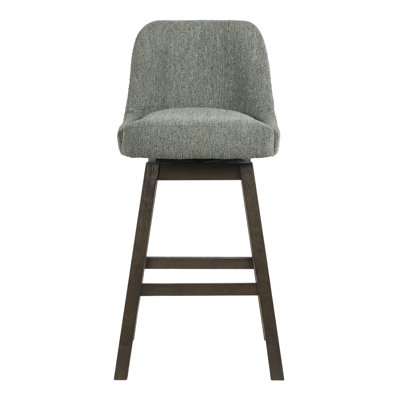 Josh Adjustable Height Swivel Barstool in Fabric with Embossed Espresso Wood Finish