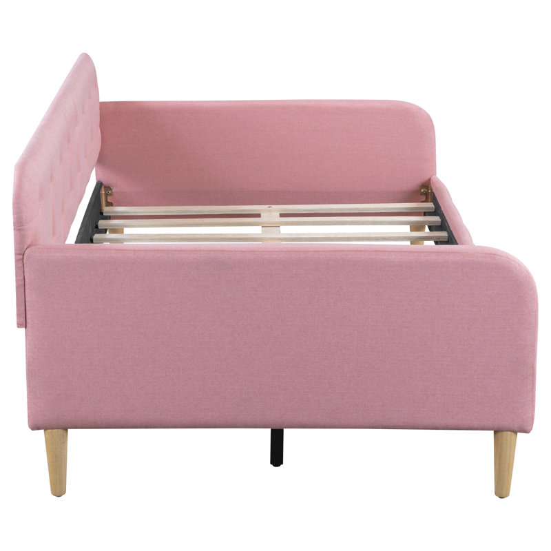 Lit de jour simple rembourré avec 4 pieds de soutien, Rose
