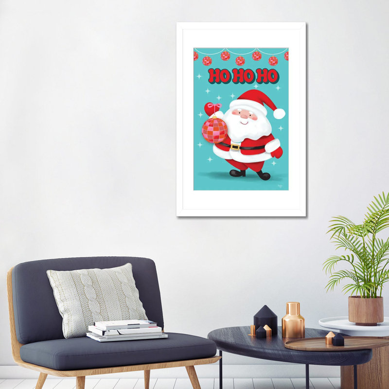 «Disco Ball Santa», reproduction d'art murale - papier d'art encadré, H 32 po x l 24 po, Blanc