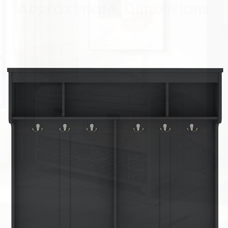 Modern Hallway Hall Tree with Metal Hooks and Storage Space, Multi-Functional Entryway Coat Rack with Shoe Cubbies
