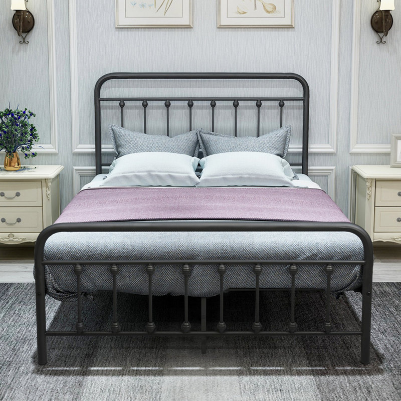 Full Size Black Metal Platform Bed Frame with Storage