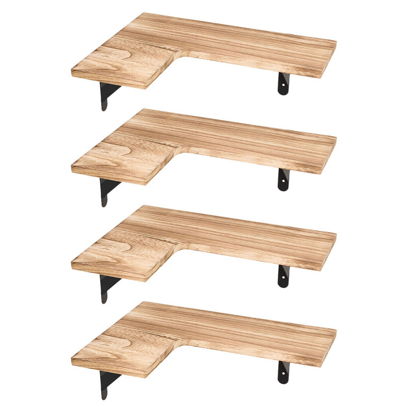4 Piece Wood Bracket Shelf, Natural Wood
