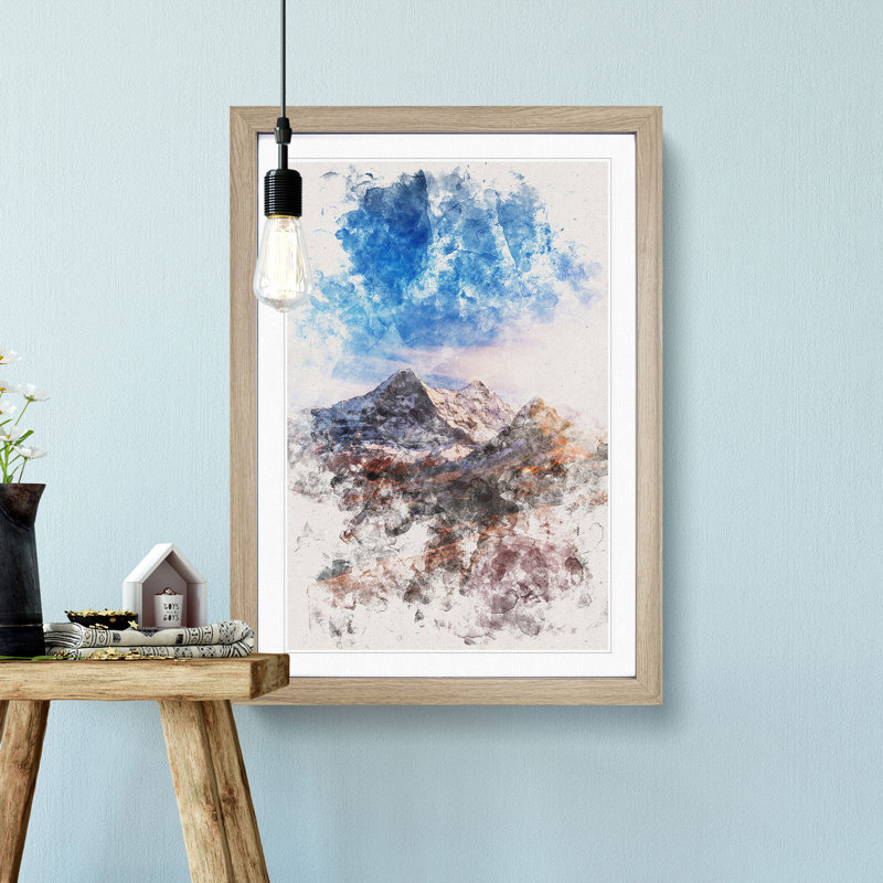 Mountains in Switzerland - Picture Frame Painting Print, 63cm H x 45cm W x 2cm D, Oak Framed